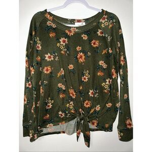 Nine Britton Women’s XL Billie Tie Front Brushed Knit Floral Top